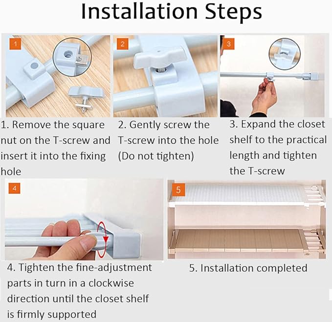 Extendable Closet Shelf Tension Rod Adjustable Clothes Hanger DIY Cabinet Storage Holder Wardrobe Organizer Dividers Shoe Rack 16.54'' Width for Bathroom Kitchen Bookshelf - White