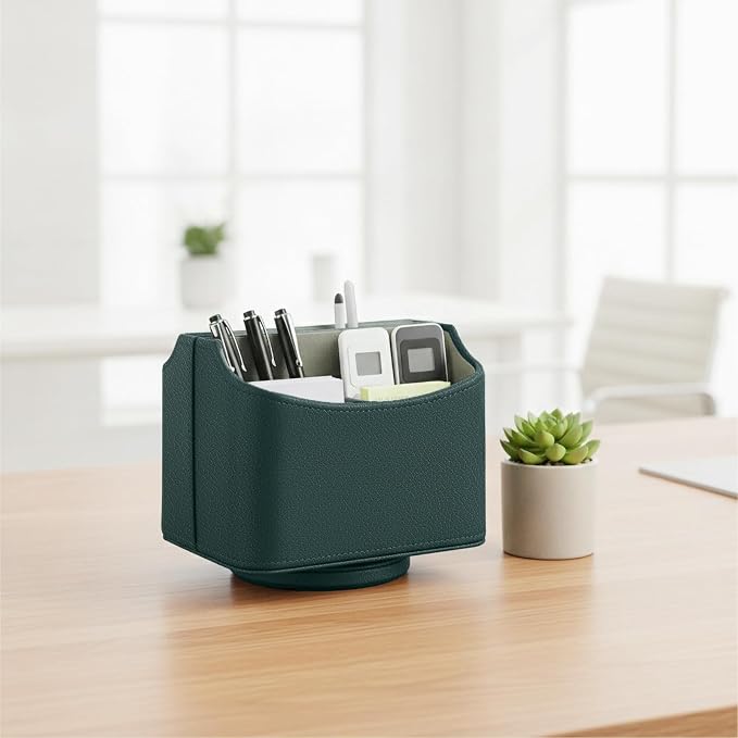 UnionBasic Rotating Desk Organizer, 360 Desk Spinning Caddy, Desktop TV Guide/Mail/Media/Remote Controller Holder Organizer,Lychee Dark Ivy