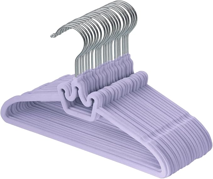 ManGotree Baby Velvet Hangers, Non-Slip Felt Kids Clothes Hanger, 12.6" Cute Crown Hanger for Closet, Space Saving Toddler Hangers for Children's Clothes (20 Pack, Purple)