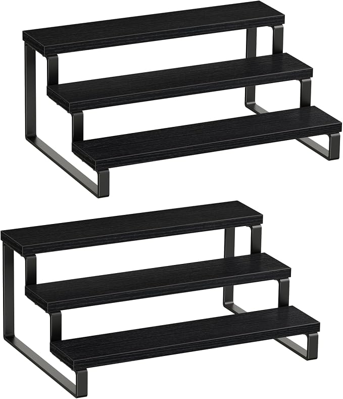 Giikin 3 Tier Spice Rack, Set of 2 Wooden Spice Rack for Countertop, Cabinet Organizer Shelf Kitchen Counter Storage Shelves Cupcake Stand Holder Display Stand, Black