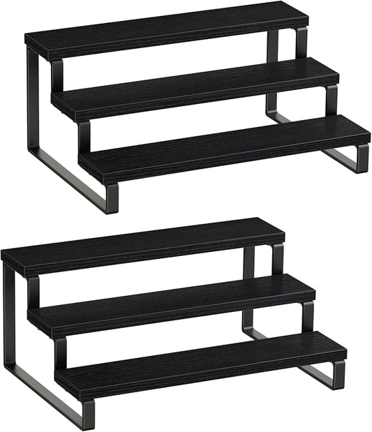 Giikin 3 Tier Spice Rack, Set of 2 Wooden Spice Rack for Countertop, Cabinet Organizer Shelf Kitchen Counter Storage Shelves Cupcake Stand Holder Display Stand, Black