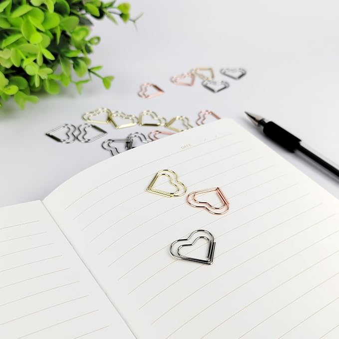 100 Pcs Cute Paper Clips Suitable for Children Ladies Wedding Decoration Document Notes Organization Office Supplies Heart Paper Clips (Silver)