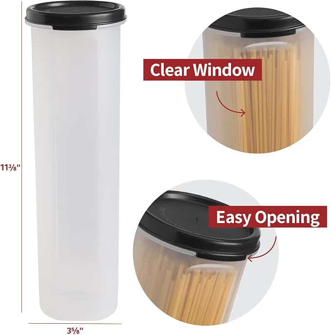 Tall Clear Spaghetti Pasta Container Storage With Lid-2 Pk.Multi-Purpose Kitchen Pantry Organization And Food Storage For Noodles Beans Straws - Airtight Leakproof Spaghetti Keeper BPA Free 37 oz.