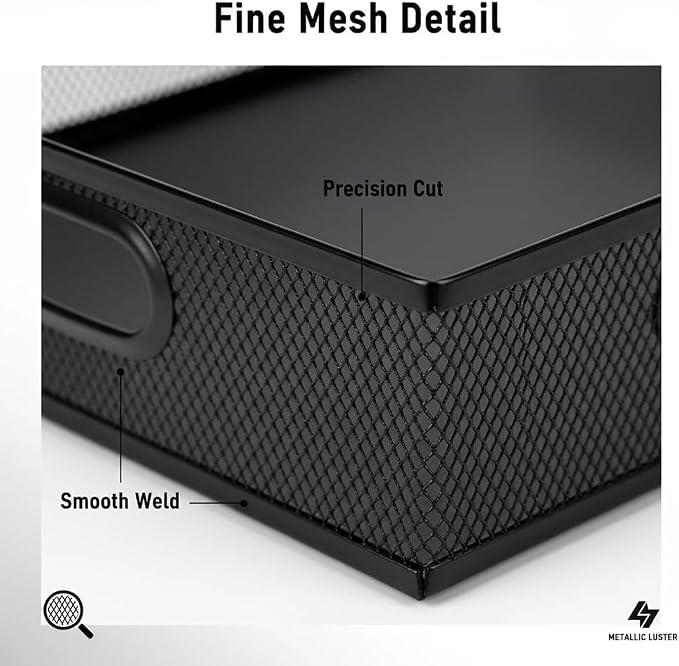 Metal Mesh Desk Organizer Tray, 2 Pack, for Office | Heavy-duty metal mesh. Fits A4/letter. 12.6 x 9.1 x 2.8 in. Large capacity for home, school, office supplies.