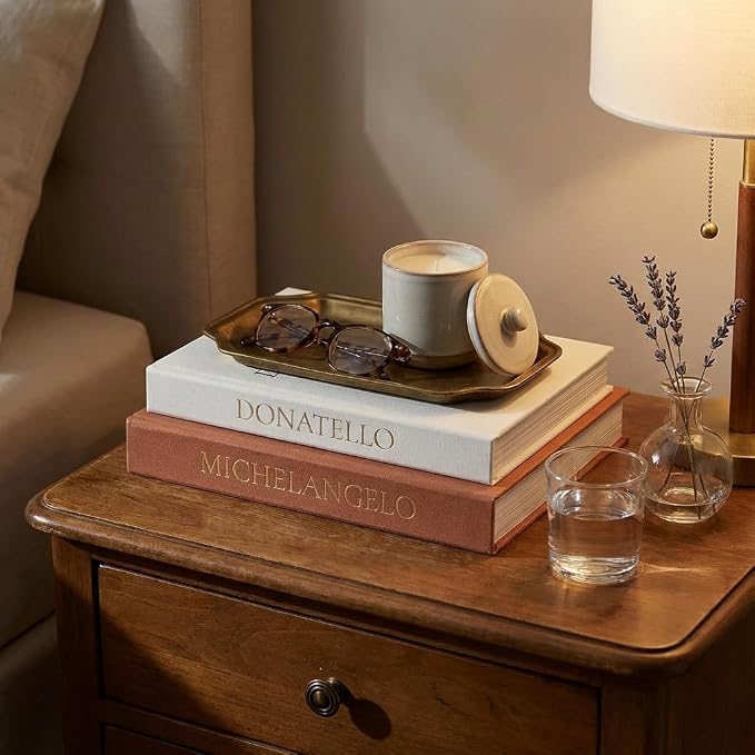 Aesthetic Faux Books for Home Decor (Set of 2) - Decorative Book Boxes with Hidden Storage - Ideal for Coffee Table, Living Room, Entryway & Bookshelf - Beige/Terracotta Linen