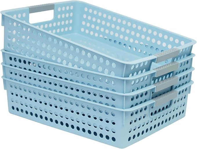 Soddeph A4 Paper Trays for Classroom with Grip Handles,Book Baskets for Library, Drawers, Office, Home,Desk,Turn in Trays Classroom Plastic Storage Baskets