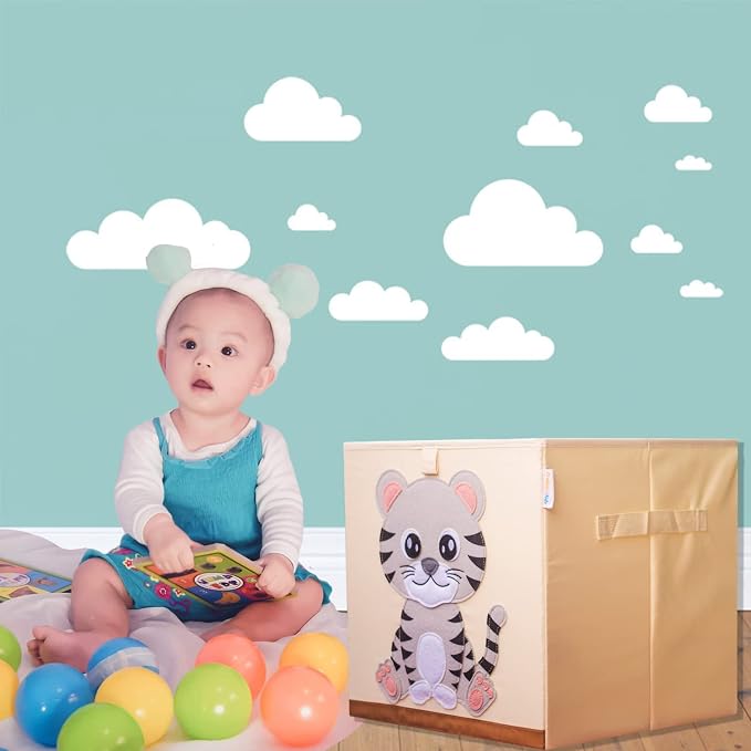 Washable Toy Organizers and Storage, Canvas Toy Chest Organizer Foldable Kids Toy Storage Organizers for Child's Bedroom or Playroom -13x13x13 Inch (Tiger Cub)