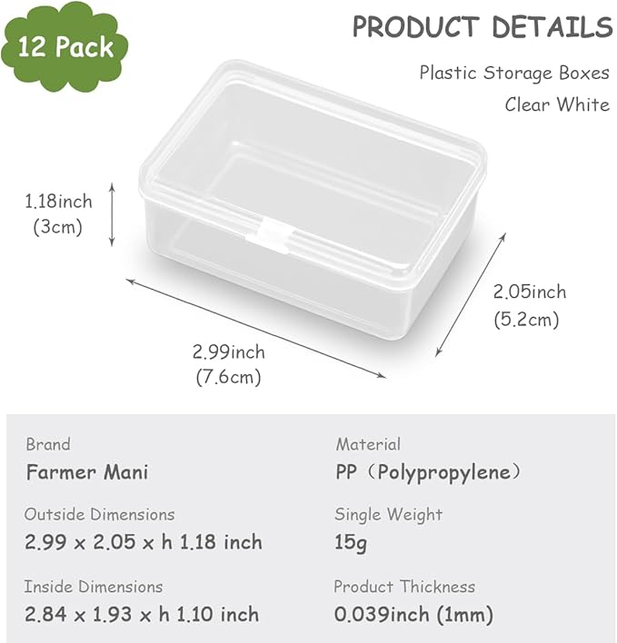 12 Pcs Rectangle Clear Craft Supply Case (2.99 x 2.05 x1.18 inch) - Clear Plastic Box Containers for Jewelry Findings and Art Supplies