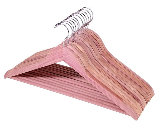 Solid Cedar Hangers 12 Pack, Sturdy Wooden Hangers with 360 Degree Swivel Hook, Smooth Surface Wood Coat Hangers with Cedar Scent for Refreshing Closet