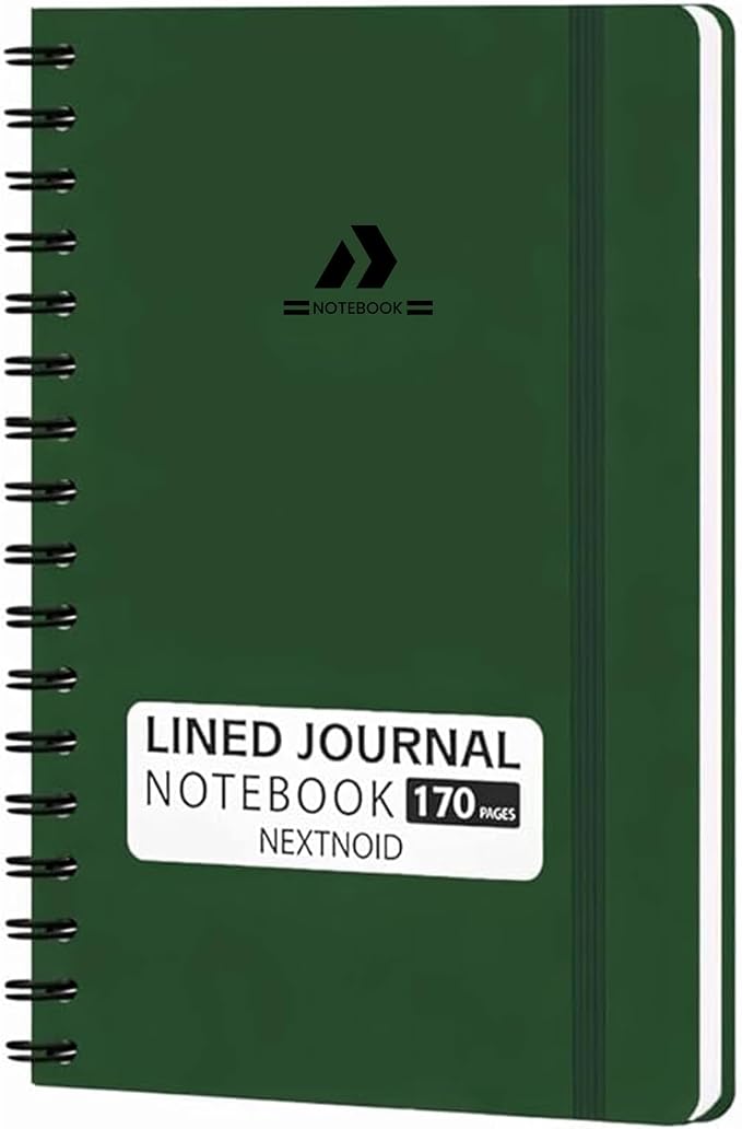 Nextnoid Lined Spiral Notebook Journal For Women & Men - A5(5.8" x 8.3") 170 Pages, Hardcover Notebooks for Work & Note Taking, College Ruled Journals for Writing - Dark Green