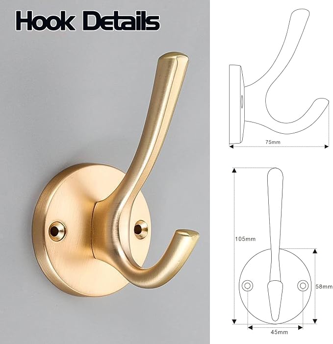 Wall Hooks 4 Pcs Towel Hook Coat Hooks Heavy Duty Thick Bath Robe Hooks Wall Mount Hooks for Bathroom Kitchen Hotel Bearing 25kg (Gold)