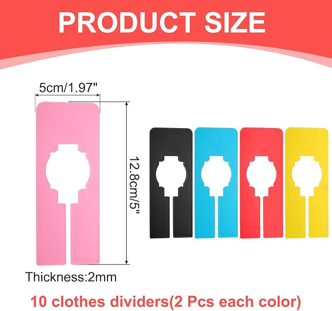 uxcell 10 Pcs Clothes Dividers,Rectangle Closet Rack Dividers Clothing Rack Size Dividers Blank Labels Writable & Reusable for Hanging Clothes Sorting Size, 5 Colors