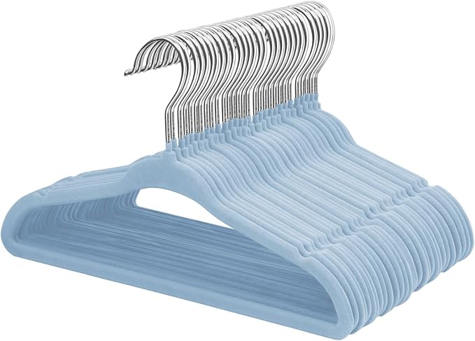 ManGotree Velvet Baby Clothes Hangers, Baby Toddler Kids Hangers with Swivel Hook, Notched Shoulder Design for Kids and Children Clothes (30 Pack, Blue)