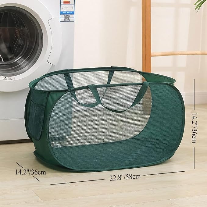 4 Piece Popup Mesh Laundry Basket Durable Handles Collapsible Laundry Baskets Folding Clothes Pastic Hamper for Laundry Room College Dorm (Beige)