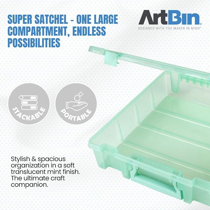 ArtBin 6955RJ Super Satchel 1-Compartment Box, Art & Craft Organizer, 1-Pack, Translucent Mint