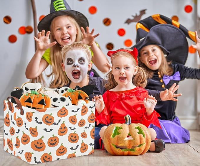 Rectangular Halloween Basket for Kids Pumpkin Basket Toy Storage Bin Organizer Box Room Decor for Halloween Parties(Halloween Pumpkin)