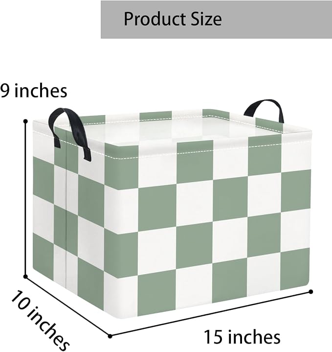 Rectangular Baby Kids Storage Basket for Home Kitchen Girls Cute Toy Storage Bin Organizer Shelf Book Room Decor(Green Checkered)
