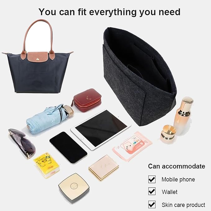 Lckaey Purse Organizer Insert for le pliage small Handbags Insert Organizer1012grey-s