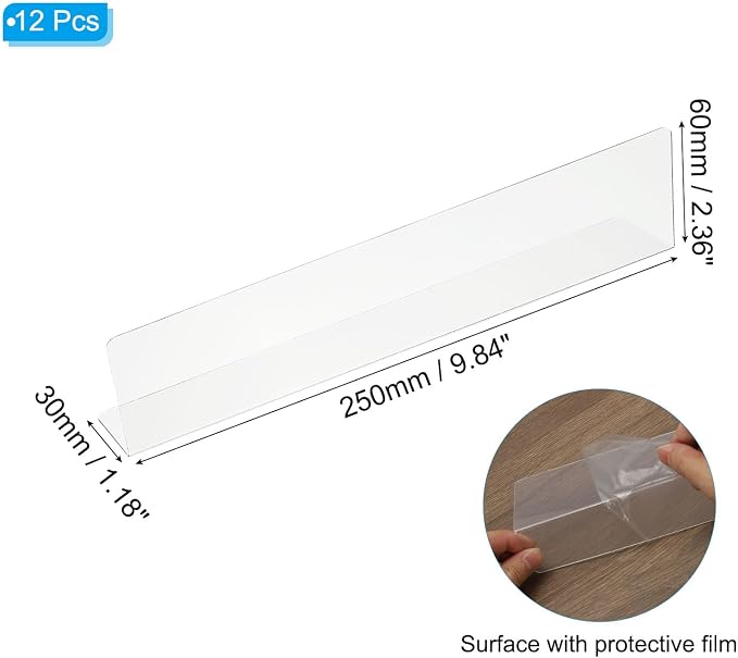 PATIKIL 12 Pack Shelf Dividers for Closet Organization, 9.8x1.18x2.4 Acrylic Closets Separator Kitchen Cabinet Shelves Under Bed Blocker for Bedroom Kitchen Office, Clear