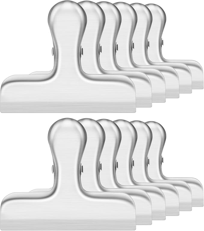 ANZNKU 12 Pack Silver Chip Clips - Round, Smooth Edge Air Tight Seal for Food Packages, Snack Bag Clips for Office Kitchen Home