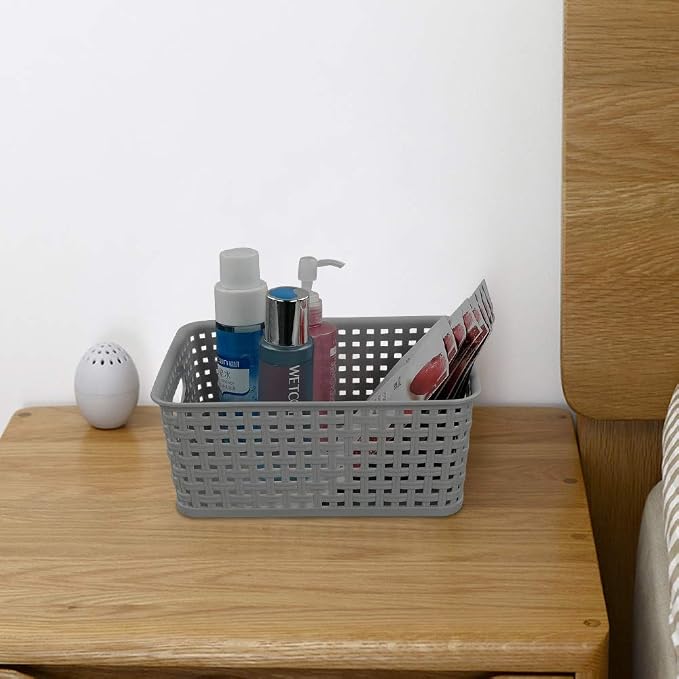 Morcte 6-Pack Gray Plastic Storage Basket, Plastic Woven Bin