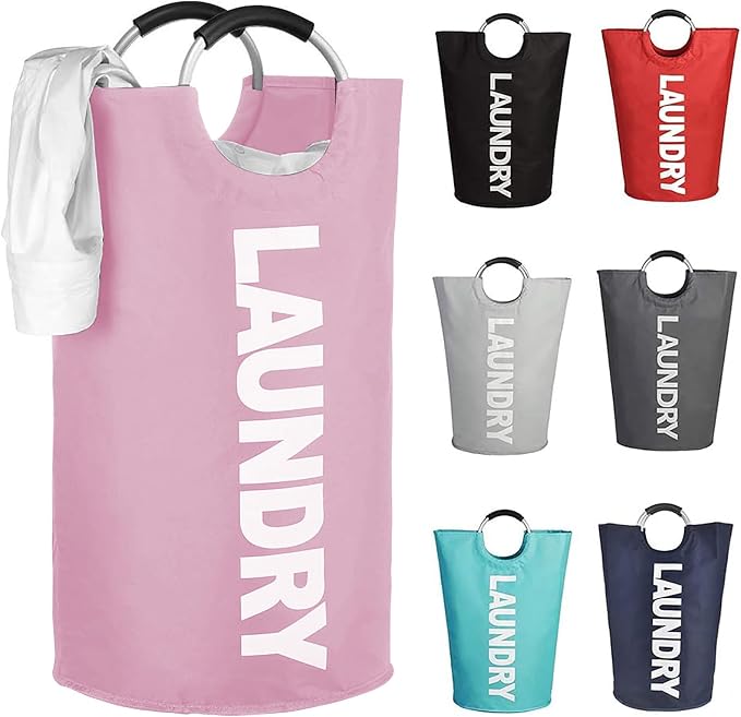 Mziart Large Laundry Basket with Padded Handles, 90L Pink, Oxford Fabric Laundry Hamper Tall Laundry Bag Clothes Hamper Storage Organizer for Bedroom Bathroom College Dorm, Collapsible and Waterproof