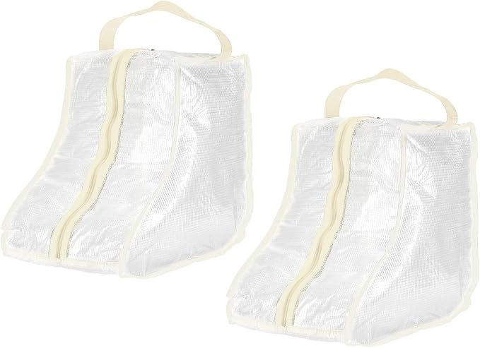 uxcell 2Pack Boot Storage Bag Portable, PVC Shoe Storage Bag with Zipper Clear Boots Cover Protector Bag for Short Boots and Short Boots Storage Travel and Daily Use, Beige Tall