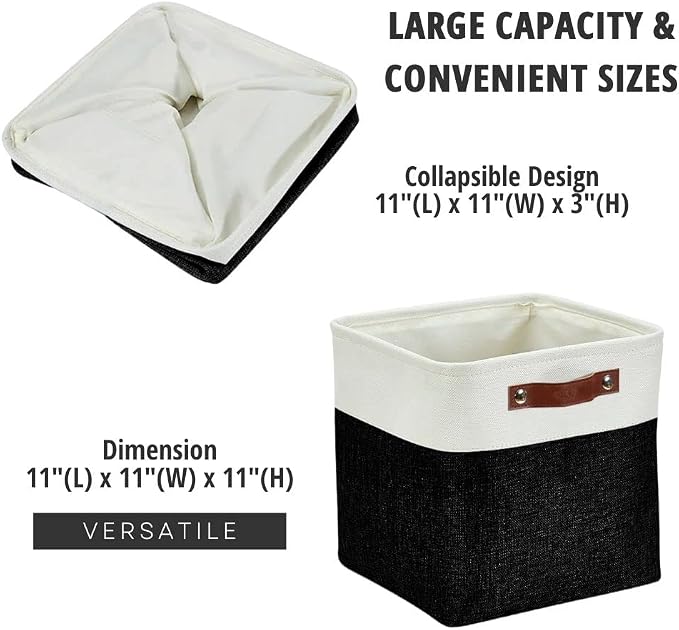 DECOMOMO Cube Storage Bin 11x11, Fabric Storage Bins, Kallax Storage Cubes (Black & White, 4 Pack)