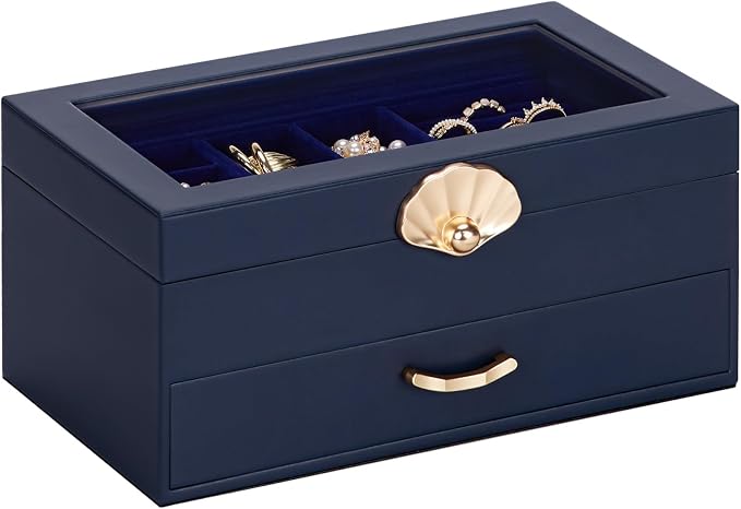 Enthralite Modern Jewelry Organizer for Women: 2-Layer Box with Clear Lid | Space-Saving Design for Elegant Vanity Order - Storage for Ring Earring Necklace Bracelet - Suits Women Who Value Style