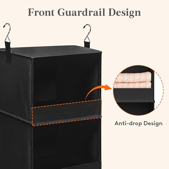 Lifewit 3 Tier Hanging Closet Organizer and Storage, Foldable Hanging Closet Shelves with 2 Sturdy Hooks, Clothes Organization for Sweater/Shoes/Coat, for Wardrobe, Bedroom, RV, Black, 1 Pack