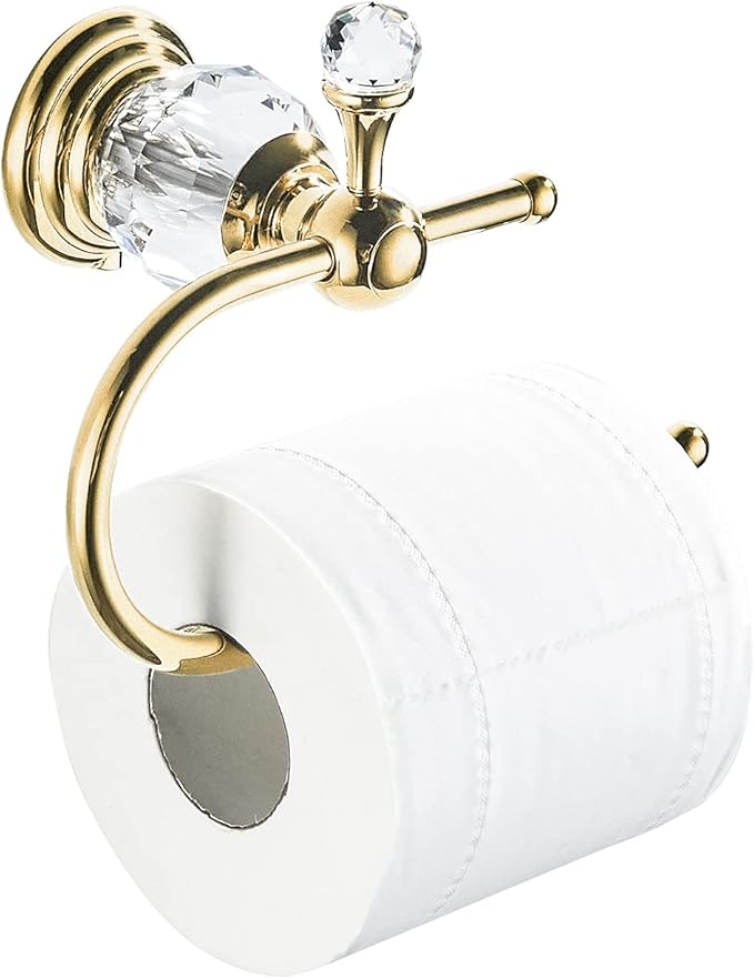 WOLIBEER Polished Gold Toilet Paper Holder, Brass Crystal Tissue Holder Bathroom Accessories Wall Mounted