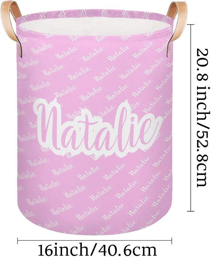 Personalized Laundry Basket, Custom Gift Laundry Hamper, Collapsible Nursery Waterproof Laundry Baskets, Dirty Clothes Toy Hamper with Handles Name Pink