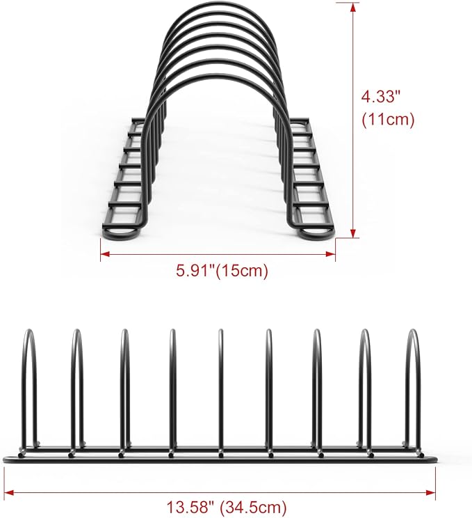 JAQ Plate Rack for Cabinet,13.5" Vertical Dish Organizer for Plates, Pot Lids, Cutting Boards & Baking Sheets, Metal Kitchen Cabinet Organizer (1-Pack, Black)
