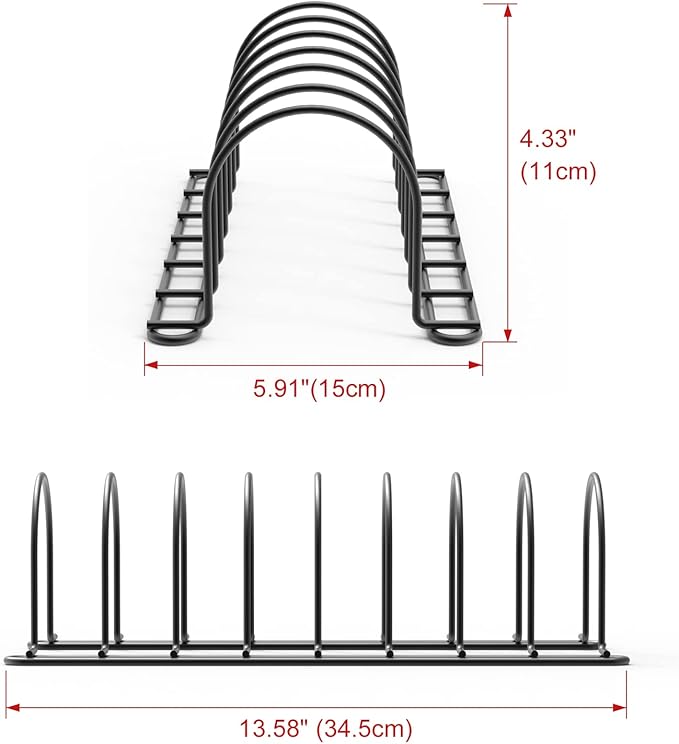 JAQ Pan Organizer Rack for Cabinet, Pot Lid Holder & Baking Sheet Organizer, Plate and Cutting Board Rack for Kitchen Countertop or Cabinet (2 Pack, Black)