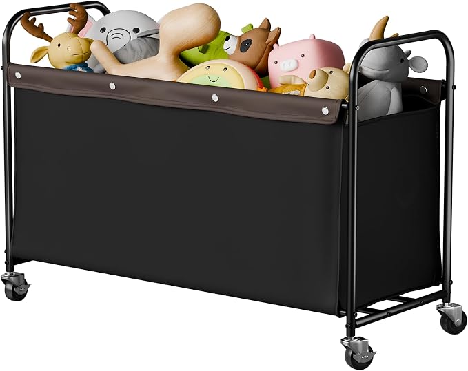 StorageWorks Toy Box with Wheels for Kids, 135L Large Toy Storage Chest and Organizer, 23" Metal Toybox with 360° Swivel Wheels for Bedroom, Kids Room, Stuffed Animal Storage, Black