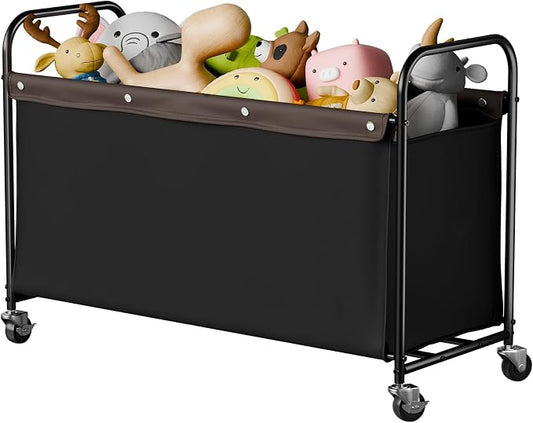 StorageWorks Toy Box with Wheels for Kids, 135L Large Toy Storage Chest and Organizer, 23" Metal Toybox with 360° Swivel Wheels for Bedroom, Kids Room, Stuffed Animal Storage, Black