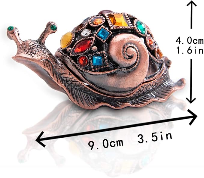 YU FENG 3.5inch Crystals Bejeweled Trinket Box Hand-Painted Brown Snail Animal Figurine Hinged Jewelry Box Collectible for Women Christmas Gift
