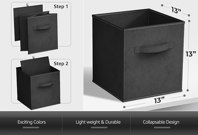 Sorbus Fabric Storage Cubes - 6 Foldable Storage Bins for Organizing Pantry, Cubbies, Toy Box - Clothes Storage & Closet Organizer - 13 Inch Collapsible Cube Baskets for Shelves with Handle