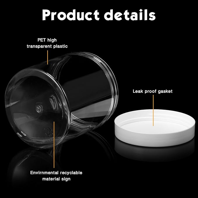 SATINIOR 12 Pack 16 oz Plastic Container Jars with Lids Round Clear Travel Cosmetic Container Slime Jars for Toiletries, Lotion, Cream, Ointments, Makeup, Rhinestone, Samples, Kitchen Storage(White)