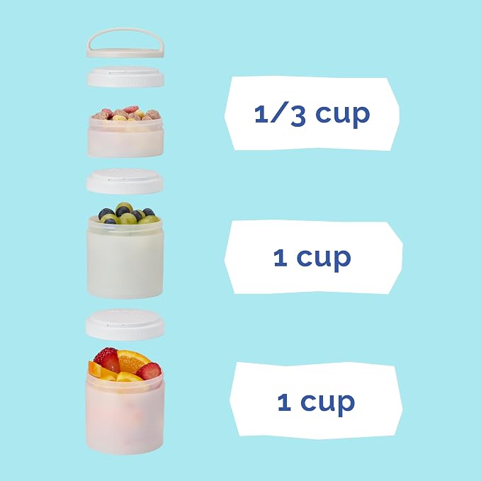 Whiskware Stackable Snack Containers for Kids and Toddlers, 3 Stackable Snack Cups for School and Travel, Tan/White/White