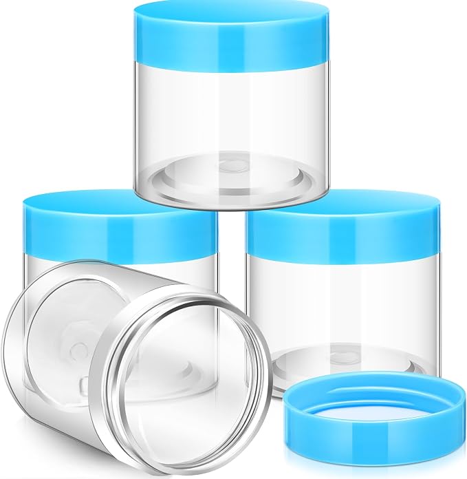 SATINIOR 12 Pack 8 oz Plastic Container Jars with Lids Round Clear Travel Cosmetic Container Slime Jars for Toiletries, Lotion, Cream, Ointments, Makeup, Rhinestone, Samples, Kitchen Storage(Blue)