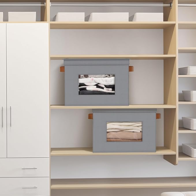 Univivi Storage Bins with Lids Collapsible Foldable Closet Storage Boxes for Clothes [3-Pack] Containers boxes with Handles Closet Storage for Home, Office, Bedroom (Grey,17" x 12"x 12")