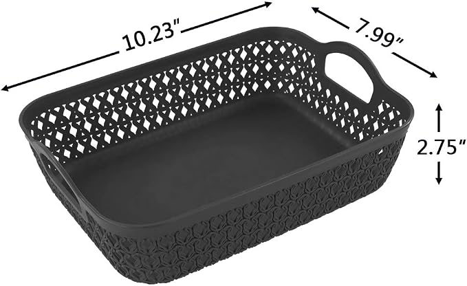 6-Pack Gray Small Plastic Storage Baskets Tray with Handle, Plastic Organizing Baskets