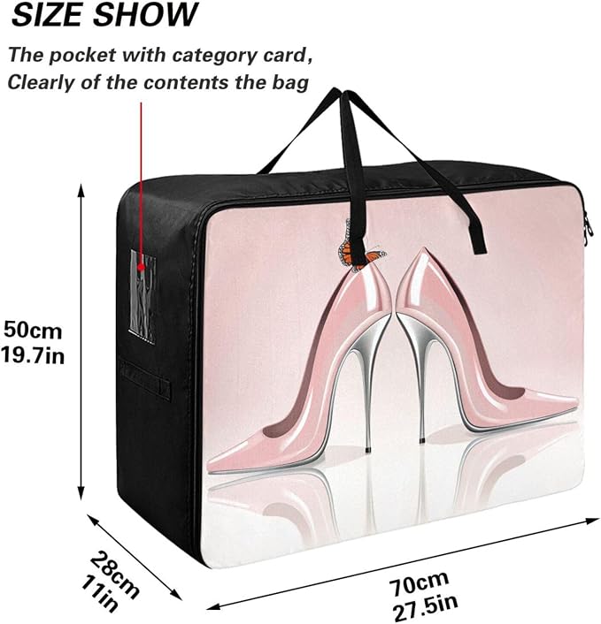 Blueangle Elegant Pink High Heel Shoes Storage Bags for Comforters, Blankets, Clothes, Quilts and Towels, Large Storage Bags Great for Closets, Bedrooms (100L)