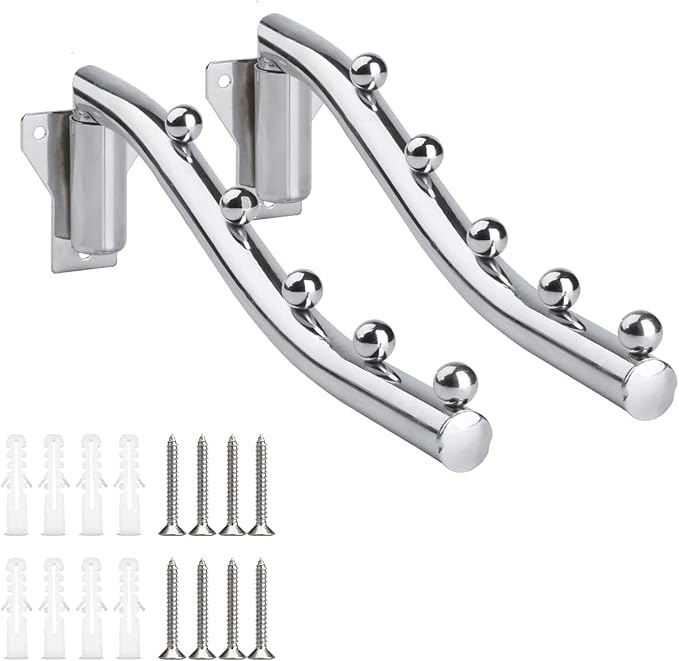 Folding Wall Mount Clothes Hanger Metal, 2 Pack Laundry Hanger Drying Rack Foldable with Swing Arm 180°Rotation Stainless Steel Retractable Wall Mounted Bathroom Clothes Rack Balcony Coat Hooks