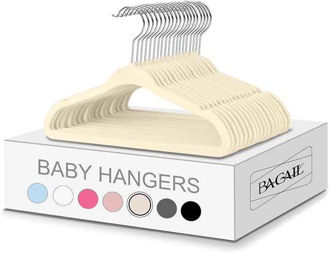 BAGAIL 50 Pack Kids Velvet Hangers 11 Inches Children's Clothes Hangers Non-Slip Baby Hangers for Infant/Toddler (Ivory)