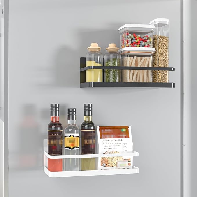 Magnetic Spice Rack, Magnet Refrigerator Spice Shelf Organizer for Spices, Jar of Olive Oil, Cooking Oils, Salt, Pepper, Perfect Space Saver for Small Kitchen, White, 2 Pack