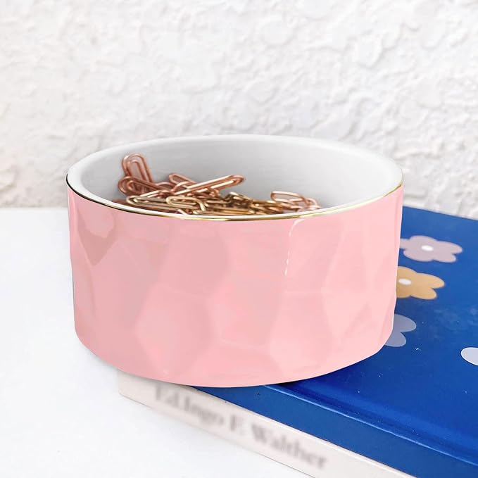 Paper Clip Holder Ceramic Paper Clip Holders Paperclips Holder Dispenser Cute Paper Clip Organizer for Desk Binder Clip Holder Bobby Pin Hair Clip Holder Gift for Office (Geo-Pink)