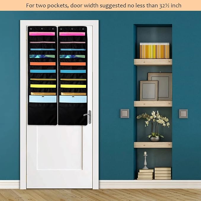 Hanging Organizer, 12x12 Paper Storage, Deep Pocket Vinyl Holder, for Cardstock, Scrapbook, Craft Paper, Cut Mat, 6 Door Hooks Included, 2-Pack