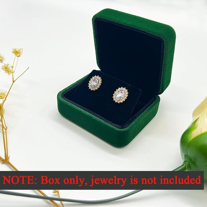 2 Pieces Velvet Earring Box,Stud Earring Gift Box,Jewelry Display Case for Proposal,Engagement,Wedding and Birthday,Green